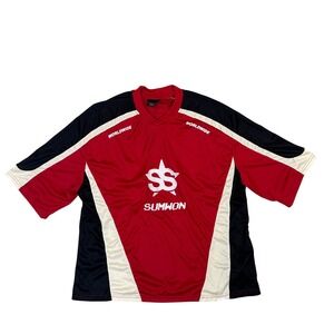 NWT Sumwon Studios Worldwide Soccer Jersey Red Black Mesh V-Neck Shirt Large NEW